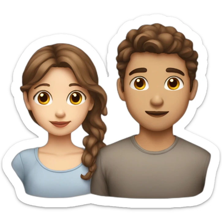 Girl wth brown hair kissing boy with brown hair and both have a light skin sticker