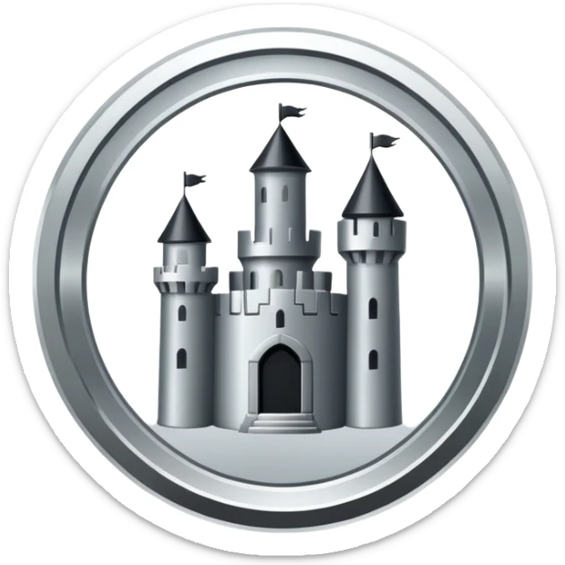 flat minimalist icon of a cicle that is the ridges or a coin or castle with a rook in it sticker