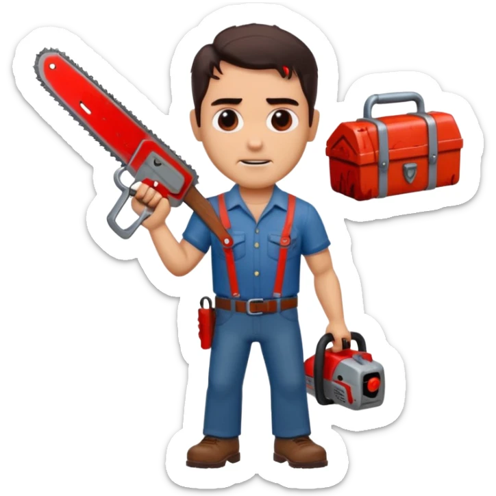  ash from the movie evil dead  movie Emoji with change all in the place of his right hand sticker
