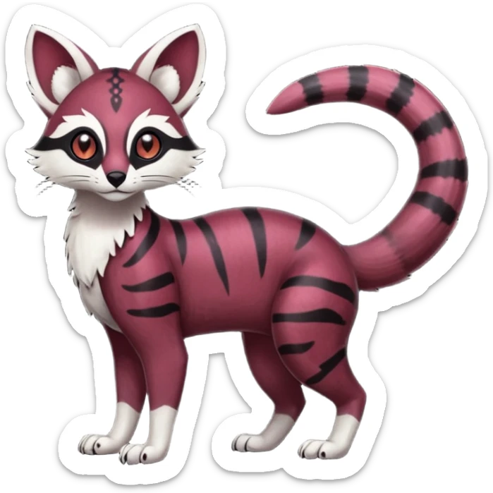 Rare realistic dark-burgundy grey black gradients lush tropical exotic cute epic pretty beautiful handsome gorgeous aesthetic colorful vibrant Vernid-Protogen-Primagen-Wickerbeast-Genet-Trico-species-Fakemon-hybrid-creature by LiLaiRa, beautiful intricate markings, full body sticker