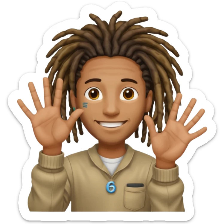 A Black man with dreads holding up physical numbers 6 in his right hand and 7 in his left hand  sticker