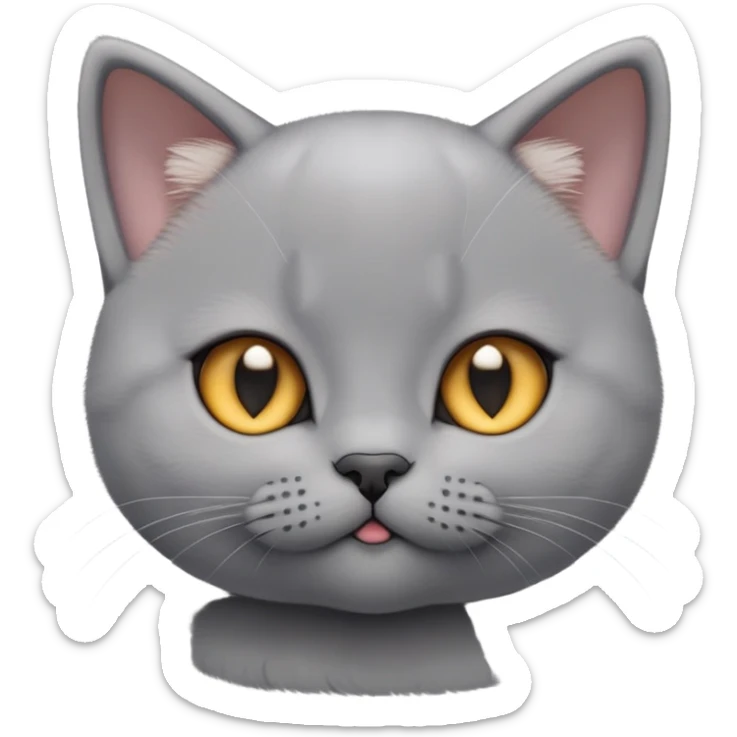 cinematic-cute-british shorthair-kitten cat-portrait-emoji,-head-tilted-playfully-and-inquisitively,-sleek-solid-grey-fur,-simplified-yet-adorable-features,-highly-detailed,-glowing-with-a-warm,-friendly-glow sticker