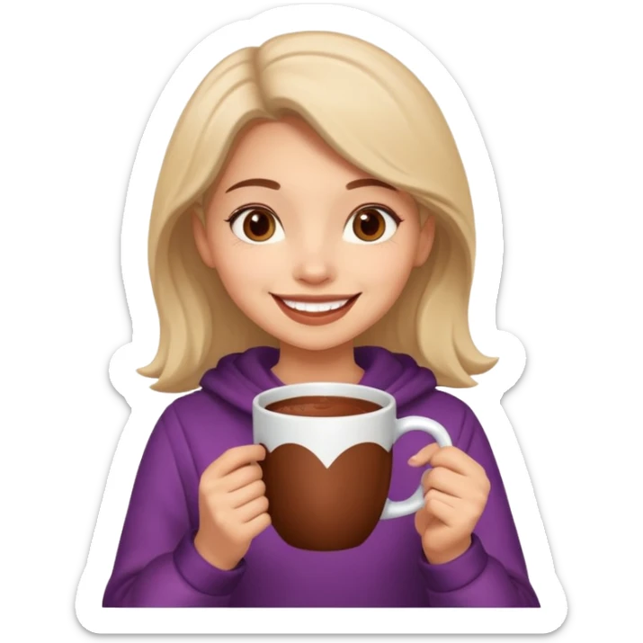 Home vibes, and girl with cacao in hands happy new year sticker