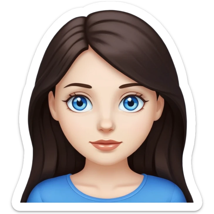 beautiful white girl long dark brown hair , blue eyes. Apple emoji style sticker