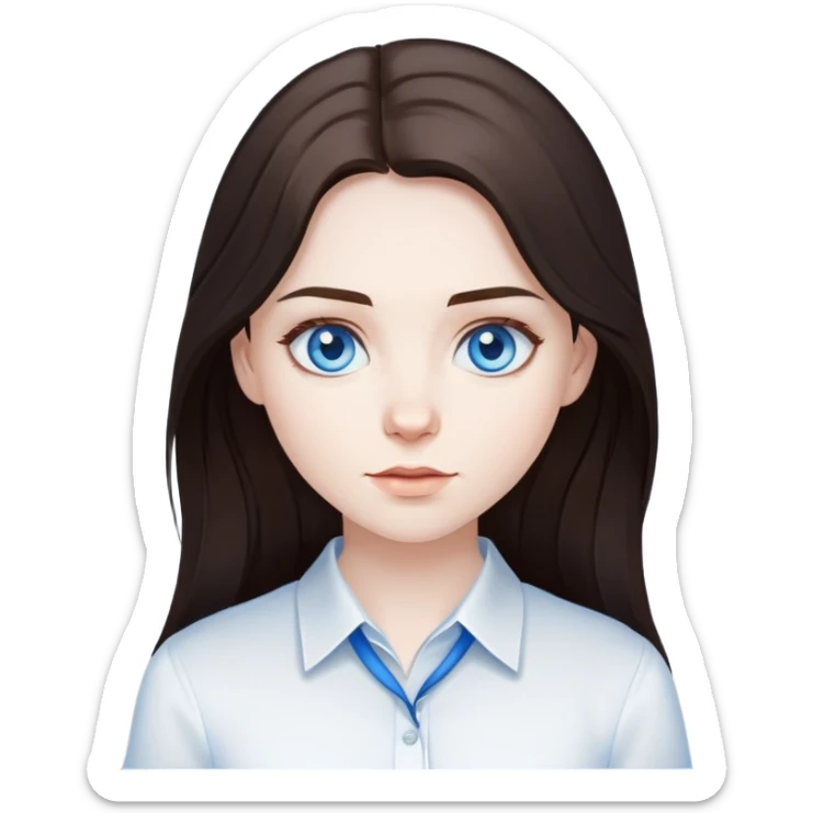 girl with long dark brown hair and pale skin blue eyes white shirt sticker