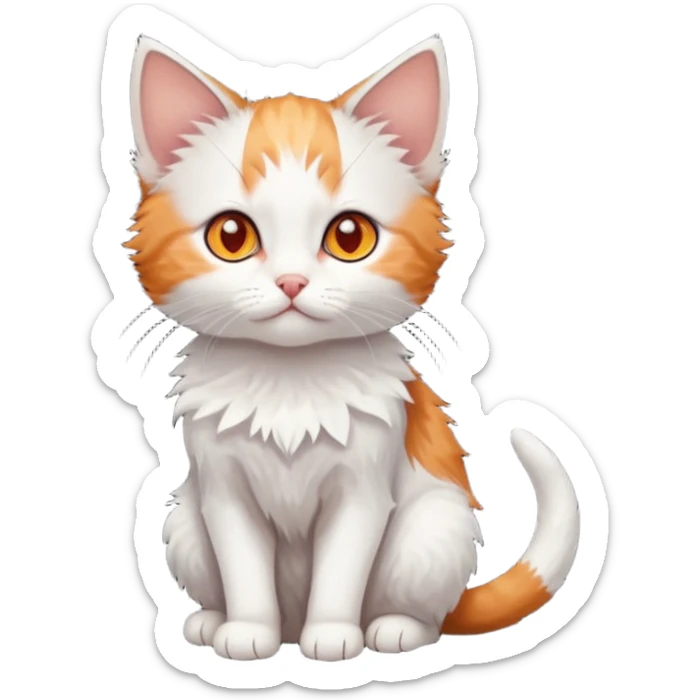 full body of very small + skinny ginger and white kitten with deep orange eyes and triangular shaped face sticker