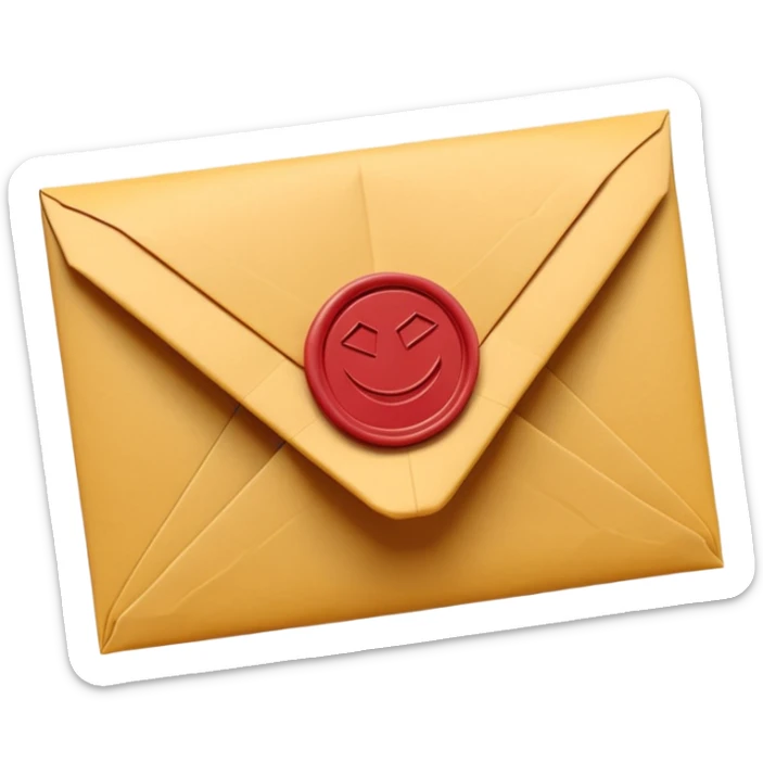 3D render of Envelope with Wax Seal entirely of folded origami paper, sharp creases, cardboard texture, matte finish, visible paper grain, craft aesthetic,emoji style, isolated on white background --v 6.0 sticker