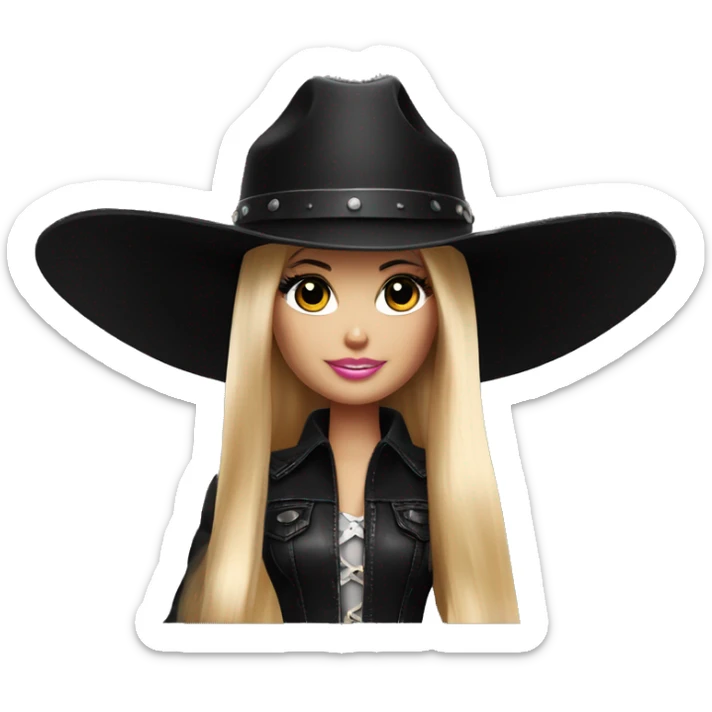 Barbie with a black cowboy hat with a 100000x wide brim hidden her head in the darkness sticker