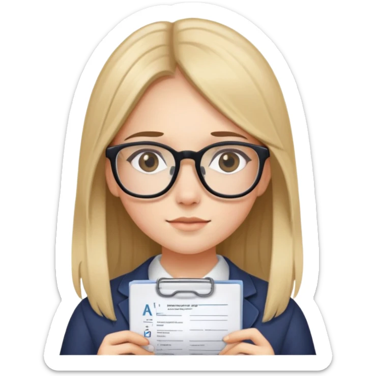 Girl with glasses so pretty with straight hair and a exam y her hand with and A+ sticker