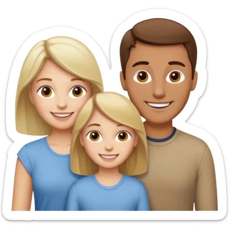 happy pale white family with one brown hair dad, one brown hair mom, one blonde girl, and one brown hair girl sticker