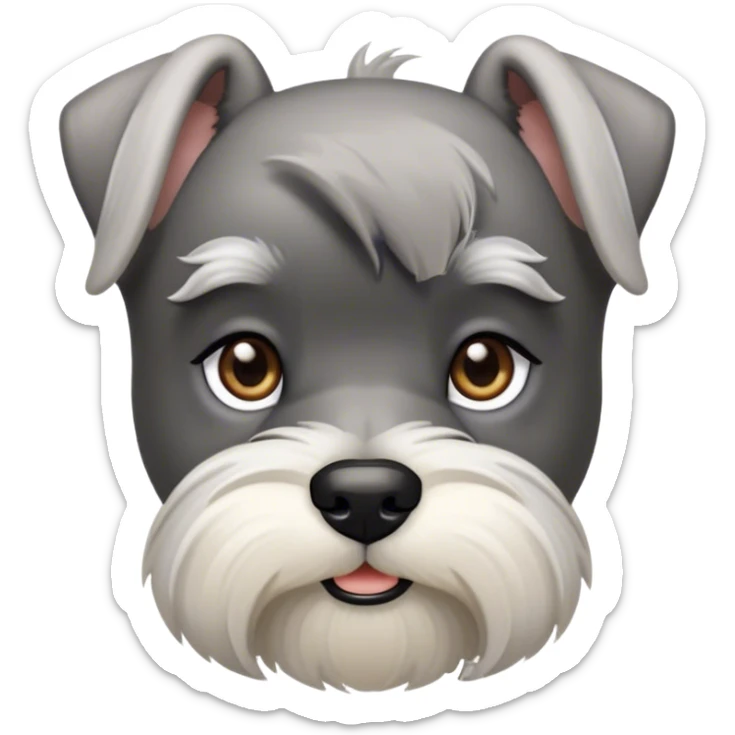 Cinematic Noble Miniature Schnauzer Portrait Emoji, Standing with a proud and stately demeanor, showcasing a sharply defined, salt-and-pepper fur with distinguished eyebrows and a confident, alert expression, simplified yet exquisitely detailed, glowing with a refined, dignified radiance, high shine, exuding intelligence and classic noble charm, soft glowing outline, capturing the essence of a noble Miniature Schnauzer that commands attention with effortless style! sticker