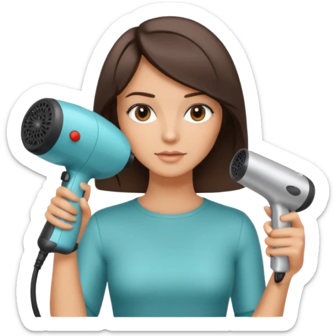 brunette bob girl hair stylist holding a hair dryer sticker