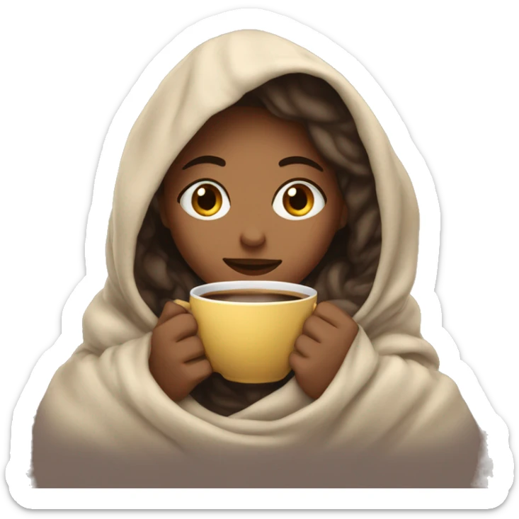 girl inside a blanket sipping coffee eyes closed sticker