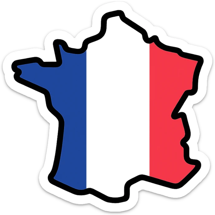 color outline icon of France map with flag colors sticker