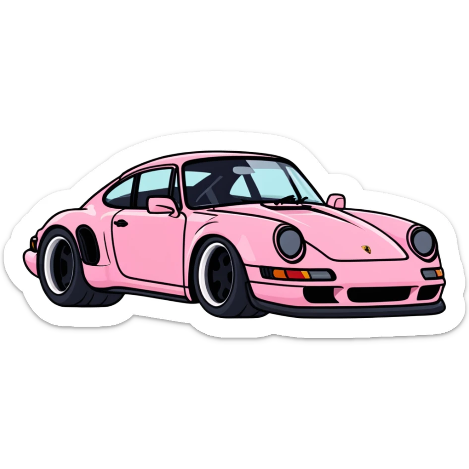 full view of a pink porsche sports car sticker