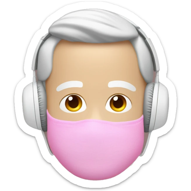 white guy in pink balaclava listening to music on Silver AirPods Max sticker