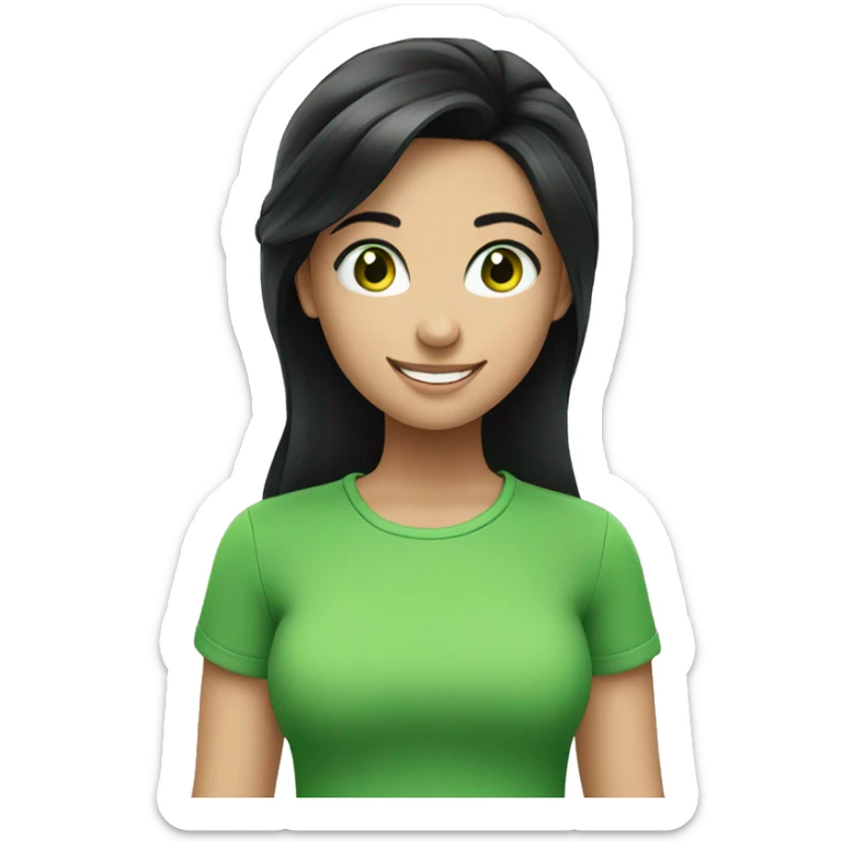 smiling girl in green shirt with black hair and green eyes  sticker