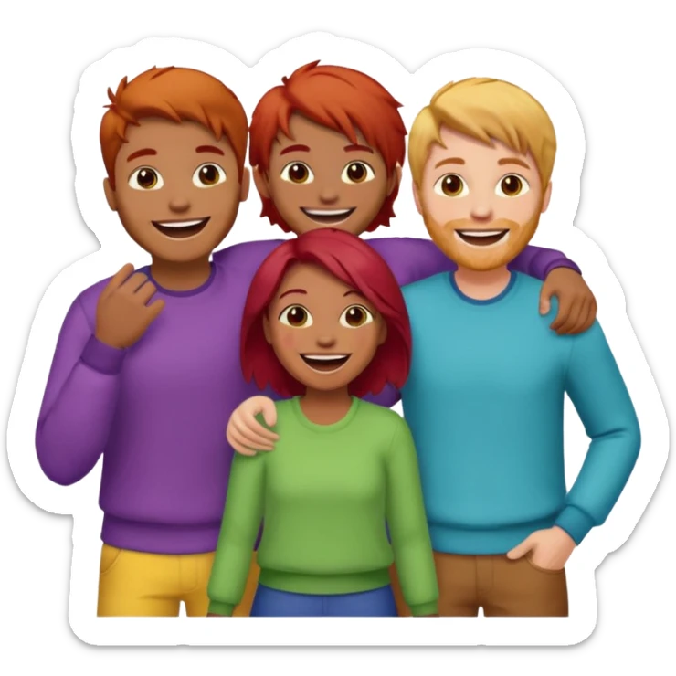 4 inclusive friends (3 girls and 1 man) laughing : 1 man must be brown, 1 girl have to have red hair, an other one must have blond hair and the last one is brown and have brown hair sticker