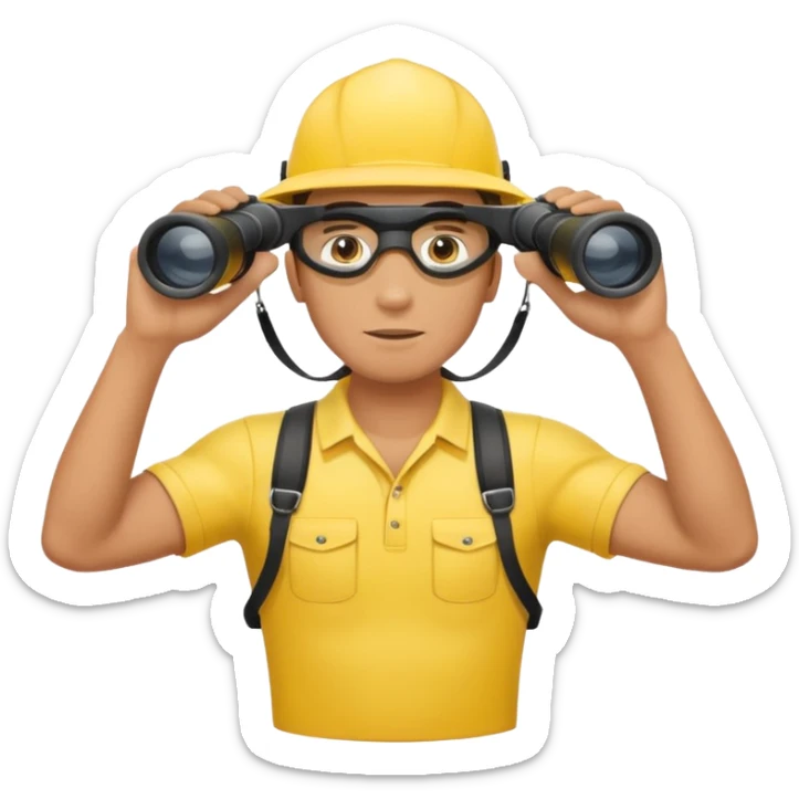 Male lifeguard – yellow shirt, binoculars in hand, scanning the sea, full body sticker