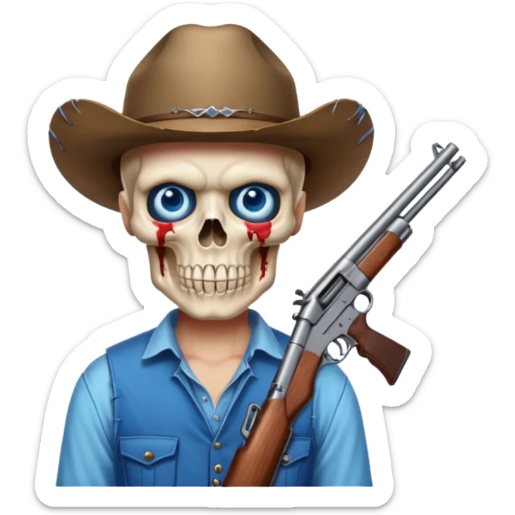 Country hick with a shotgun. From the chest to. In the style of your bleeding skull art sticker