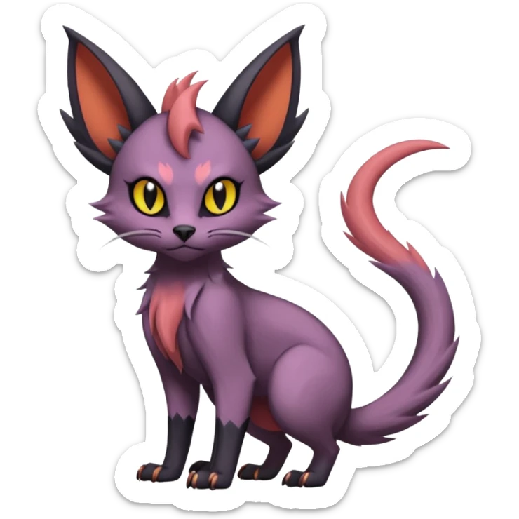 Black edgy cute Noivern-Noibat-Purloin-Torracat-Lykoi-Caracal-cat-Fakemon-fusion-hybrid-creature with an imp tail  sticker