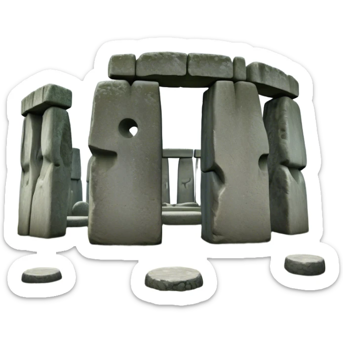 Cinematic Realistic Stonehenge Landscape Emoji, depicted with ancient, mysterious stone circles set against a moody sky, rendered with atmospheric lighting and detailed textures that evoke its prehistoric allure. sticker