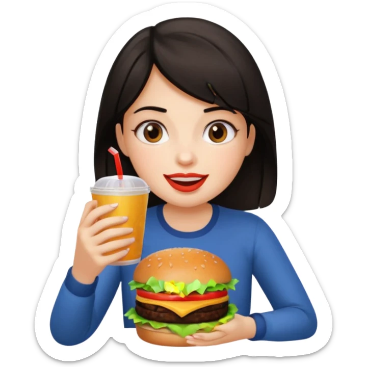 Dark haired girl eating lots of unhealthy food  sticker