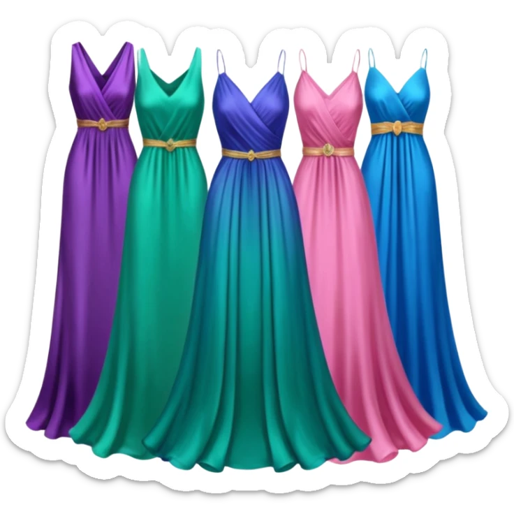 4 dresses one purple dress one pink dress one blue dress and one green dress sticker