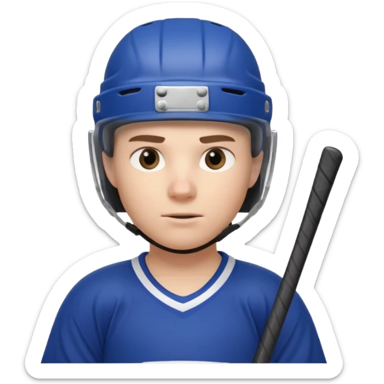 ice hockey player portrait, head and shoulders only, wearing hockey helmet with visor, team jersey collar, holding hockey stick near shoulder, focused competitive expression, 3D cartoon style, mobile game icon style, clean background, no text, no watermark

 sticker