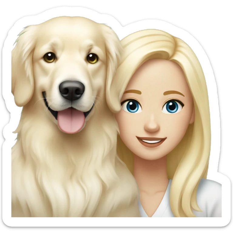 English cream golden retriever with blonde woman with blue green eyes sticker