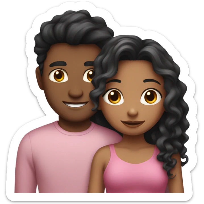 make a guy and a girl, they are hugging, the girl has pink long wavy hair. The guy has black hair and light skin sticker