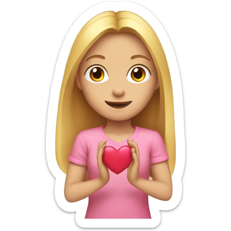 Girl with long blond hair and pink shirt making a heart with her hands sticker