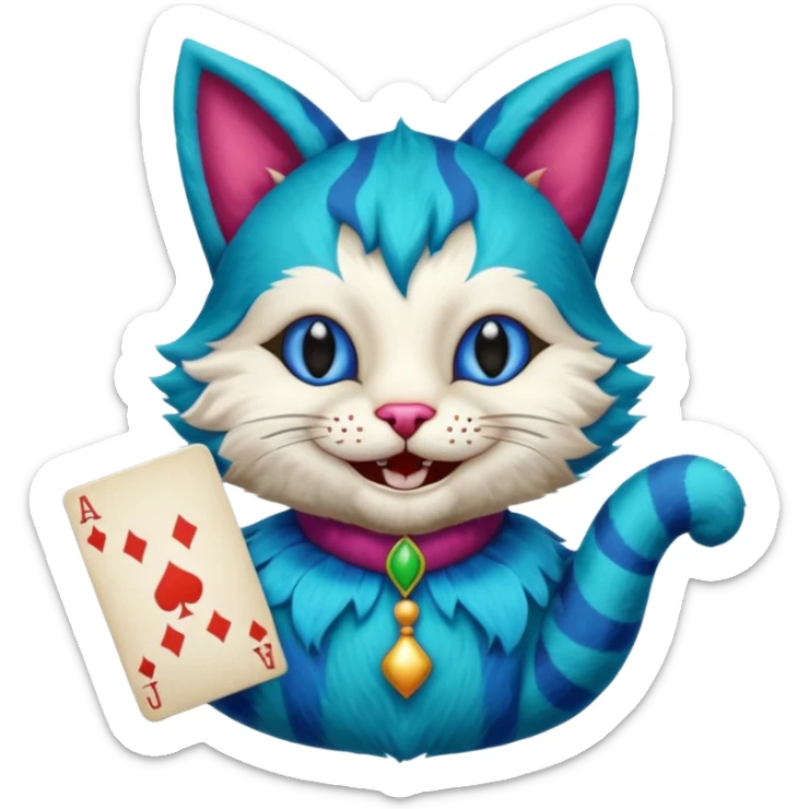 crazy colorful cute little cat jolly joker from poker, medieval, vintage, court jester, mac os squared icon, blue color sticker