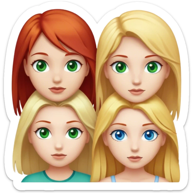 Red hair and blue eyes girl + blonde hair and green eyes girl sticker