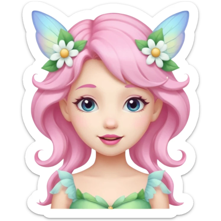 cute pastel fairy girl flower head decoration wink sticker