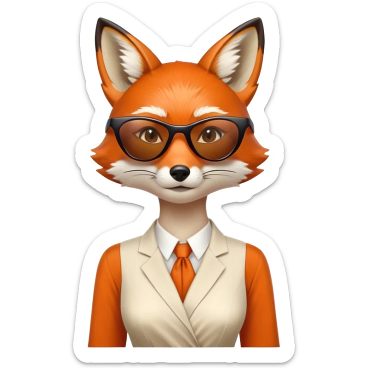 serious anthropomorphised female fox in stylish dress with sunglasses, head and shoulders view sticker