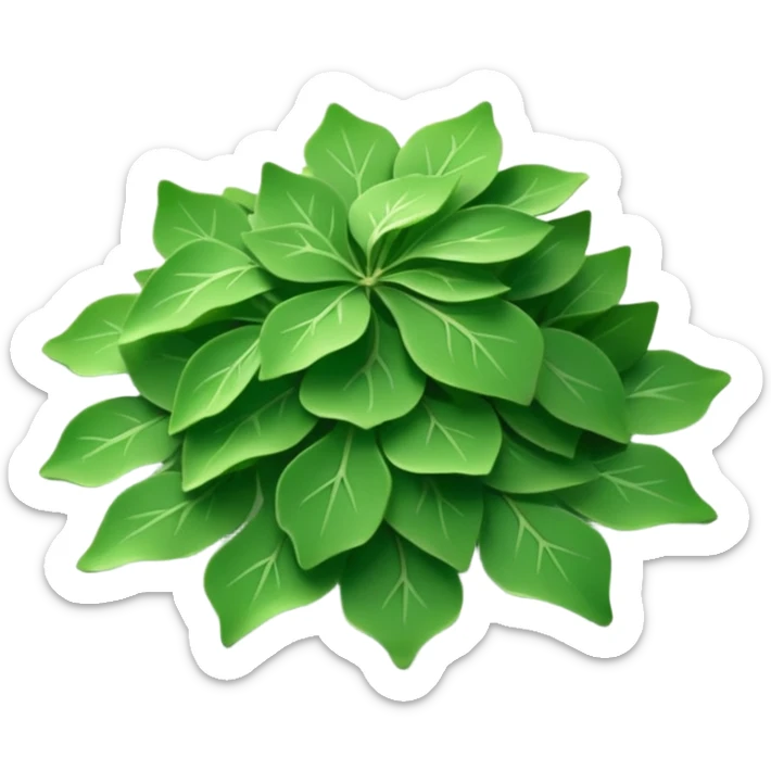 loose scatter of flat jagged green flakes, crisp and matte, evoking dried wild garlic, soft lighting, subtle shadows, emoji scale sticker