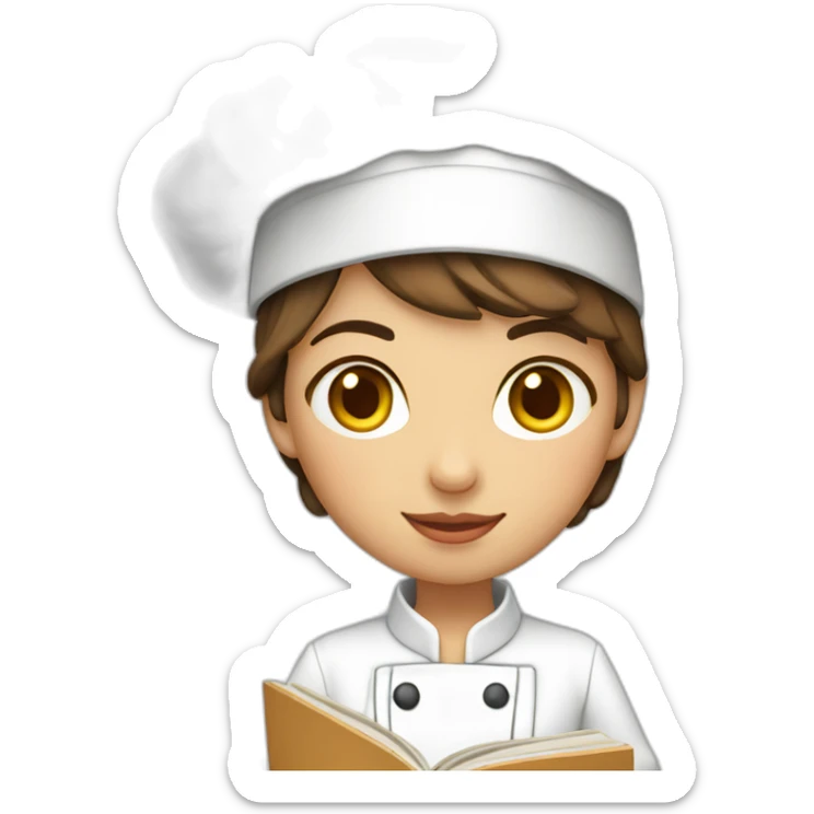 Ecuadorian cute female chef holding a cook book with short brown hair and light brown eyes sticker
