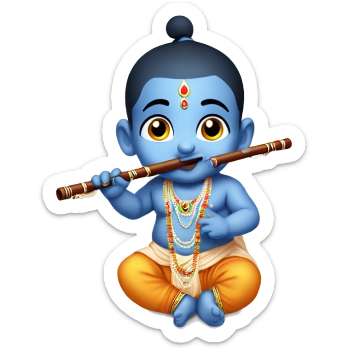 Cute little baby krishna with flute emoji and generate name Happy Janmasthami from Ronark Patel sticker