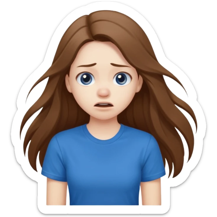 Cute girl with pale skin long brown hair and blue t shirt who is chocked sticker