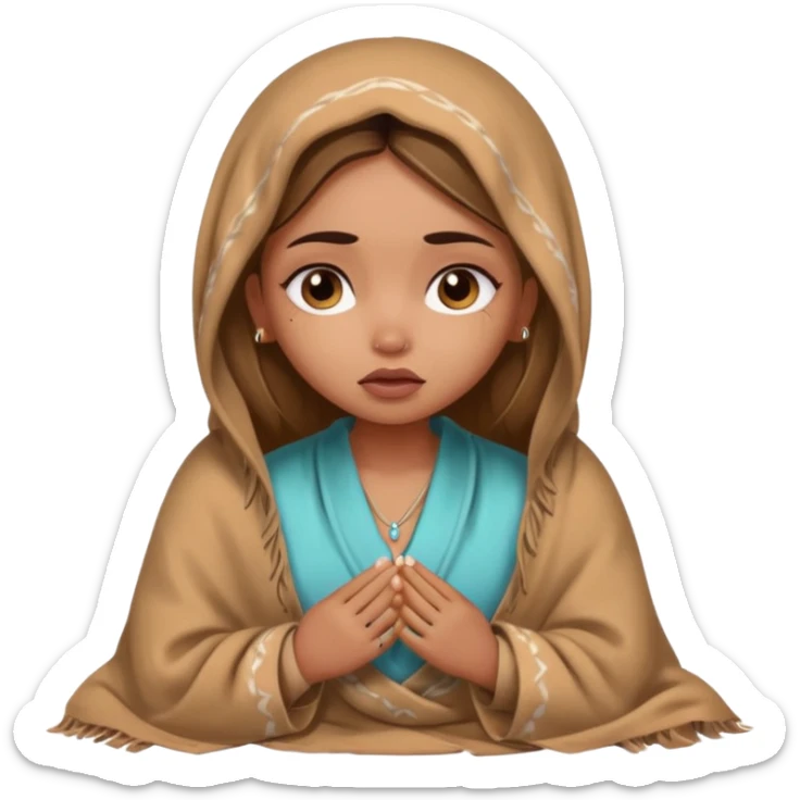 a pretty bratz fair indian girl wearing a brown pajamas and blnaket, dark circles, crying sticker