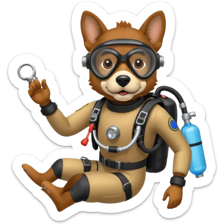dog wearing scuba gear dive into the sea with diver mask and oxygen tank sticker