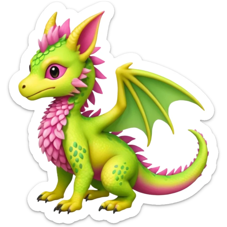 Strawberry-Lime-Lemon-themed "Dutch Angel Dragon"-"Vernid"-"Trico"-furry-Fakémon-hybrid-creature (full body) sticker