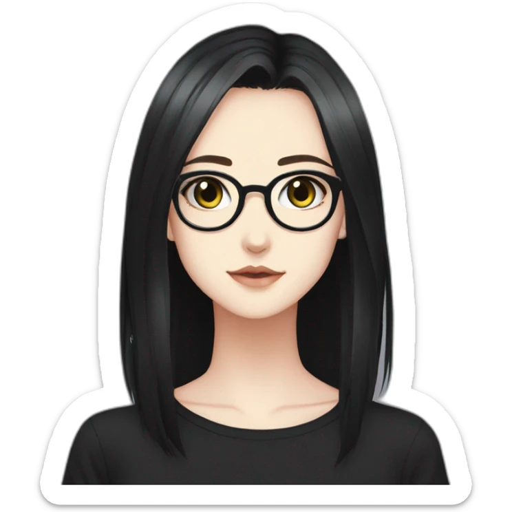 Anime+eyes-goth-girl-dark-hair-with-glasses-black-tshirt+perfectly-centered sticker