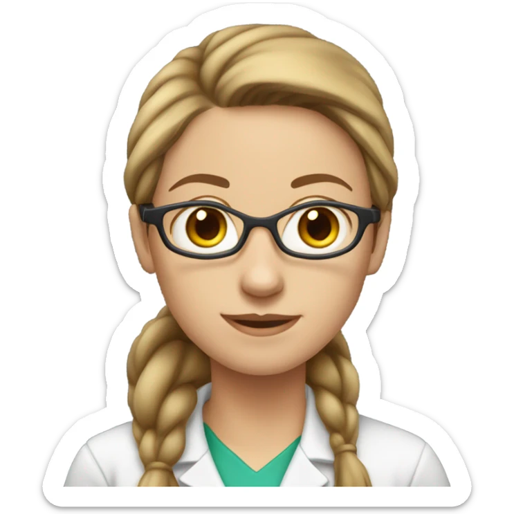 femail young biology professor with light brown hair in ponytail and white skin sticker