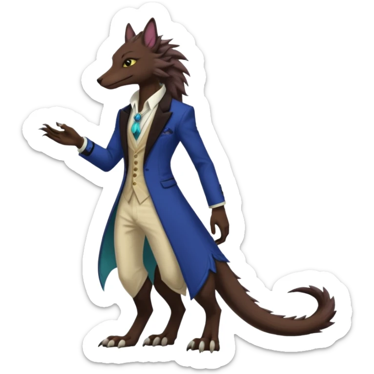 Brown and beige badass elegant wild beautiful natural cute badass epic exotic anthro modern furry 2-legged sergal-vernid-creature, full body, dark-brown-black-gradient pretty hair, with a long tufted tail, aesthetic, art by LiLaiRa, art by art by Falvie sticker