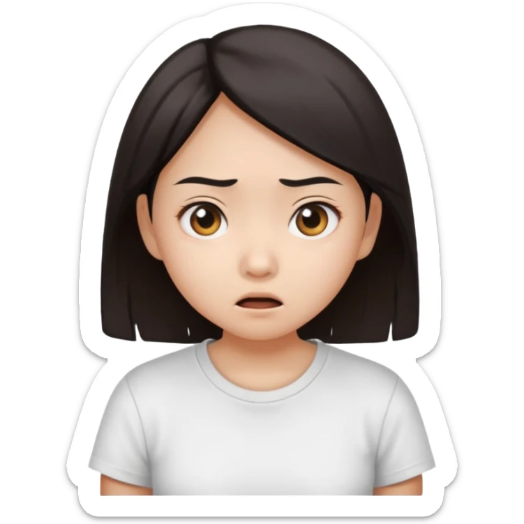 dark circles eyes frightened asian girl with white t-shirt sticker
