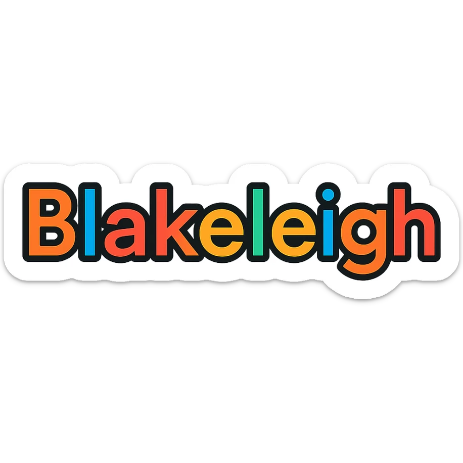 bold modern wordmark logo of Blakeleigh with color outlines sticker