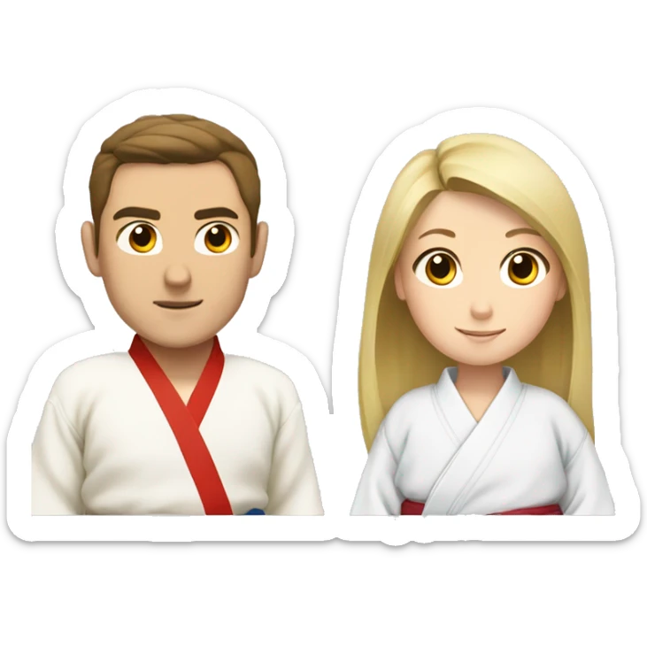 Man with brown hair, and  blonde girl in kimono judo sticker