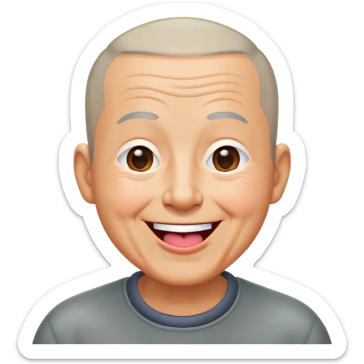 Nam, 70 tuổi, đầu đinh, nhắm 1 mắt, cười tươi, tounge out sticker